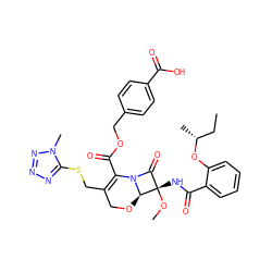 CC[C@@H](C)Oc1ccccc1C(=O)N[C@]1(OC)C(=O)N2C(C(=O)OCc3ccc(C(=O)O)cc3)=C(CSc3nnnn3C)CO[C@@H]21 ZINC000026476075