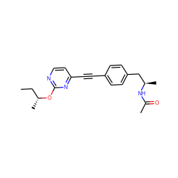 CC[C@@H](C)Oc1nccc(C#Cc2ccc(C[C@@H](C)NC(C)=O)cc2)n1 ZINC000169706365