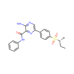 CC[C@@H](C)S(=O)(=O)c1ccc(-c2cnc(N)c(C(=O)Nc3ccccc3)n2)cc1 ZINC000071330288