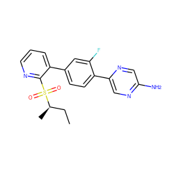 CC[C@@H](C)S(=O)(=O)c1ncccc1-c1ccc(-c2cnc(N)cn2)c(F)c1 ZINC000224730983