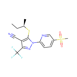 CC[C@@H](C)Sc1c(C#N)c(C(F)(F)F)nn1-c1ccc(S(C)(=O)=O)cn1 ZINC000028570065