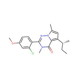 CC[C@@H](C)c1cc(C)n2nc(-c3ccc(OC)cc3Cl)n(C)c(=O)c12 ZINC000073219790