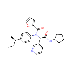CC[C@@H](C)c1ccc(N(C(=O)c2ccco2)[C@@H](C(=O)NC2CCCC2)c2cccnc2)cc1 ZINC000013025371