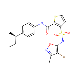 CC[C@@H](C)c1ccc(NC(=O)c2sccc2S(=O)(=O)Nc2onc(C)c2Br)cc1 ZINC000001540814