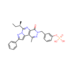 CC[C@@H](C)c1nc2c(=O)n(Cc3cccc(OP(=O)(O)O)c3)nc(C)c2c2cc(-c3ccccc3)nn12 ZINC000028523908