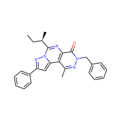 CC[C@@H](C)c1nc2c(=O)n(Cc3ccccc3)nc(C)c2c2cc(-c3ccccc3)nn12 ZINC000028524900