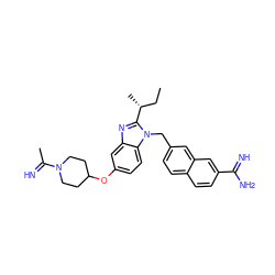 CC[C@@H](C)c1nc2cc(OC3CCN(C(C)=N)CC3)ccc2n1Cc1ccc2ccc(C(=N)N)cc2c1 ZINC000028093296