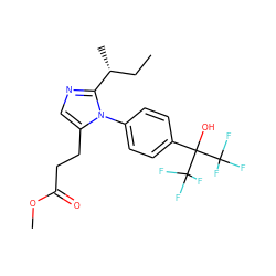 CC[C@@H](C)c1ncc(CCC(=O)OC)n1-c1ccc(C(O)(C(F)(F)F)C(F)(F)F)cc1 ZINC000028568114