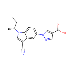 CC[C@@H](C)n1cc(C#N)c2cc(-n3cc(C(=O)O)cn3)ccc21 ZINC000116763170