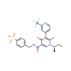 CC[C@@H](C)n1cc(C(=O)NCc2ccc(S(C)(=O)=O)cc2)c(=O)c(-c2ccnc(C(F)(F)F)c2)c1C ZINC000148772613