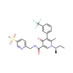 CC[C@@H](C)n1cc(C(=O)NCc2ccc(S(C)(=O)=O)cn2)c(=O)c(-c2cccc(C(F)(F)F)c2)c1C ZINC000149809476