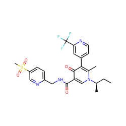 CC[C@@H](C)n1cc(C(=O)NCc2ccc(S(C)(=O)=O)cn2)c(=O)c(-c2ccnc(C(F)(F)F)c2)c1C ZINC000149809758