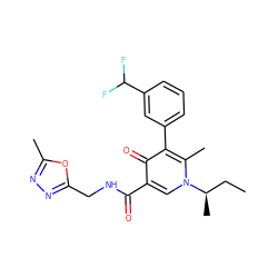 CC[C@@H](C)n1cc(C(=O)NCc2nnc(C)o2)c(=O)c(-c2cccc(C(F)F)c2)c1C ZINC000149813034