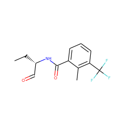 CC[C@@H](C=O)NC(=O)c1cccc(C(F)(F)F)c1C ZINC000064549949