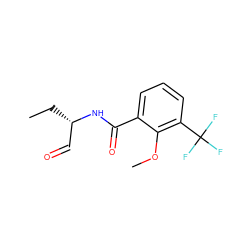 CC[C@@H](C=O)NC(=O)c1cccc(C(F)(F)F)c1OC ZINC000064573283