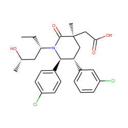 CC[C@@H](C[C@H](C)O)N1C(=O)[C@@](C)(CC(=O)O)C[C@H](c2cccc(Cl)c2)[C@H]1c1ccc(Cl)cc1 ZINC000103248042