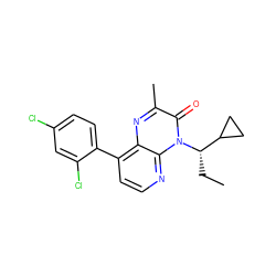 CC[C@@H](C1CC1)n1c(=O)c(C)nc2c(-c3ccc(Cl)cc3Cl)ccnc21 ZINC000038426181