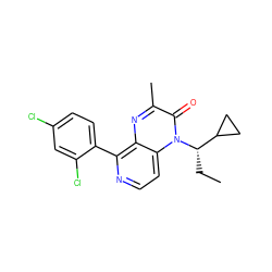 CC[C@@H](C1CC1)n1c(=O)c(C)nc2c(-c3ccc(Cl)cc3Cl)nccc21 ZINC000036400239