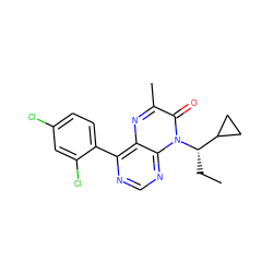 CC[C@@H](C1CC1)n1c(=O)c(C)nc2c(-c3ccc(Cl)cc3Cl)ncnc21 ZINC000084687507