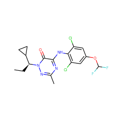 CC[C@@H](C1CC1)n1nc(C)nc(Nc2c(Cl)cc(OC(F)F)cc2Cl)c1=O ZINC000049034980