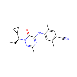 CC[C@@H](C1CC1)n1nc(C)nc(Nc2cc(C)c(C#N)cc2C)c1=O ZINC000049035809