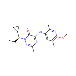 CC[C@@H](C1CC1)n1nc(C)nc(Nc2cc(C)c(OC)nc2C)c1=O ZINC000049045177