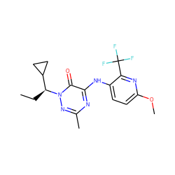 CC[C@@H](C1CC1)n1nc(C)nc(Nc2ccc(OC)nc2C(F)(F)F)c1=O ZINC000049036429