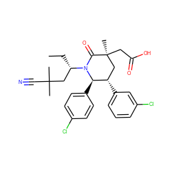 CC[C@@H](CC(C)(C)C#N)N1C(=O)[C@@](C)(CC(=O)O)C[C@H](c2cccc(Cl)c2)[C@H]1c1ccc(Cl)cc1 ZINC000103248046