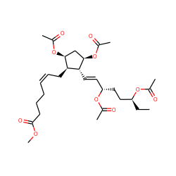 CC[C@@H](CC[C@@H](/C=C/[C@H]1[C@H](OC(C)=O)C[C@H](OC(C)=O)[C@@H]1C/C=C\CCCC(=O)OC)OC(C)=O)OC(C)=O ZINC000299828252