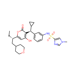 CC[C@@H](CC1CCOCC1)c1cc(O)c([C@H](c2cccc(NS(=O)(=O)c3cn(C)cn3)c2)C2CC2)c(=O)o1 ZINC000003815631