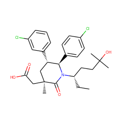CC[C@@H](CCC(C)(C)O)N1C(=O)[C@@](C)(CC(=O)O)C[C@H](c2cccc(Cl)c2)[C@H]1c1ccc(Cl)cc1 ZINC000103248038