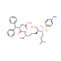 CC[C@@H](CCC[C@@H](CO)N(CCC(C)C)S(=O)(=O)c1ccc(N)cc1)NC(=O)[C@@H](NC(=O)OC)C(c1ccccc1)c1ccccc1 ZINC000058548722