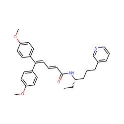 CC[C@@H](CCCc1cccnc1)NC(=O)/C=C/C=C(c1ccc(OC)cc1)c1ccc(OC)cc1 ZINC000029487982