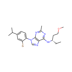 CC[C@@H](CCOC)Nc1nc(C)nc2c1ncn2-c1ccc(C(C)C)cc1Br ZINC000013794869