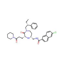 CC[C@@H](CN1CC[C@H](CNC(=O)c2ccc3cc(Cl)ccc3c2)N[C@H](CCC(=O)N2CCCCC2)C1=O)c1ccccc1 ZINC000207804038