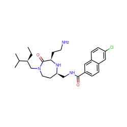 CC[C@@H](CN1CC[C@H](CNC(=O)c2ccc3cc(Cl)ccc3c2)N[C@H](CCN)C1=O)C(C)C ZINC000206896648