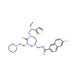 CC[C@@H](CN1CC[C@H](CNC(=O)c2ccc3cc(Cl)ccc3c2)N[C@H](CCN2CCCCC2)C1=O)c1ccsc1 ZINC000206882354