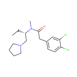 CC[C@@H](CN1CCCC1)N(C)C(=O)Cc1ccc(Cl)c(Cl)c1 ZINC000013446360