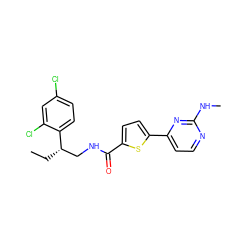 CC[C@@H](CNC(=O)c1ccc(-c2ccnc(NC)n2)s1)c1ccc(Cl)cc1Cl ZINC000036144116