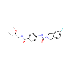 CC[C@@H](CNC(=O)c1ccc(NC(=O)N2Cc3ccc(F)cc3C2)cc1)OC ZINC000167064235