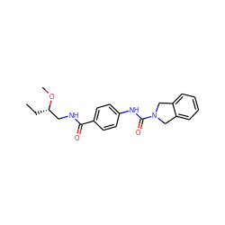 CC[C@@H](CNC(=O)c1ccc(NC(=O)N2Cc3ccccc3C2)cc1)OC ZINC000167112335