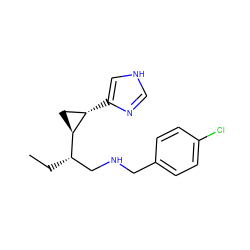 CC[C@@H](CNCc1ccc(Cl)cc1)[C@H]1C[C@@H]1c1c[nH]cn1 ZINC000049089058