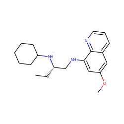 CC[C@@H](CNc1cc(OC)cc2cccnc12)NC1CCCCC1 ZINC000001591915