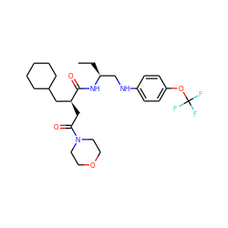 CC[C@@H](CNc1ccc(OC(F)(F)F)cc1)NC(=O)[C@@H](CC(=O)N1CCOCC1)CC1CCCCC1 ZINC000014971682