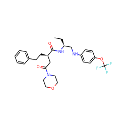 CC[C@@H](CNc1ccc(OC(F)(F)F)cc1)NC(=O)[C@H](CCc1ccccc1)CC(=O)N1CCOCC1 ZINC000014971750