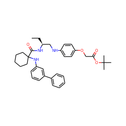 CC[C@@H](CNc1ccc(OCC(=O)OC(C)(C)C)cc1)NC(=O)C1(Nc2cccc(-c3ccccc3)c2)CCCCC1 ZINC000028571761