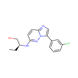 CC[C@@H](CO)Nc1ccc2ncc(-c3cccc(Cl)c3)n2n1 ZINC000033943561