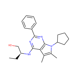 CC[C@@H](CO)Nc1nc(-c2ccccc2)nc2c1c(C)c(C)n2C1CCCC1 ZINC000013672269