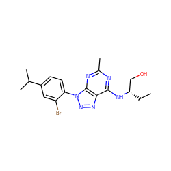 CC[C@@H](CO)Nc1nc(C)nc2c1nnn2-c1ccc(C(C)C)cc1Br ZINC000013794772