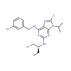 CC[C@@H](CO)Nc1nc(NCc2cccc(O)c2)c2nc(Cl)n(C(C)C)c2n1 ZINC000013538263